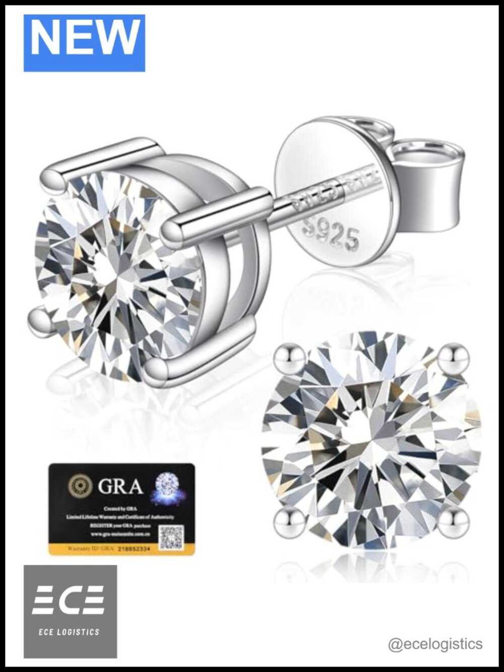 Moissanite Stud Earrings 925 Sterling Silver Hypoallergenic D Color Lab Created